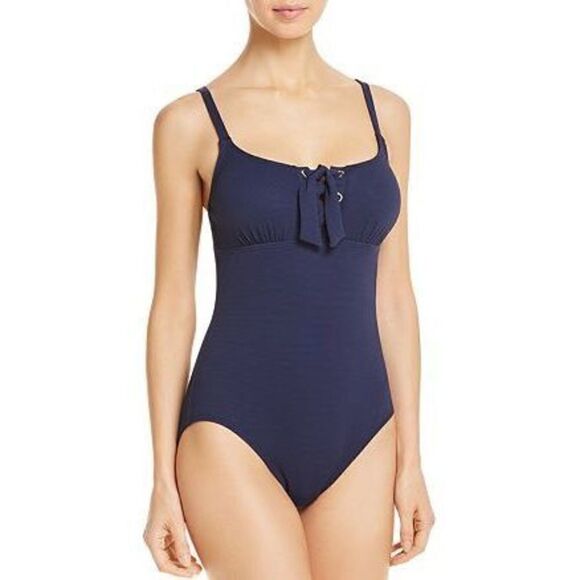 New. Tommy Bahama navy lace front swimsuit. - Picture 2 of 12